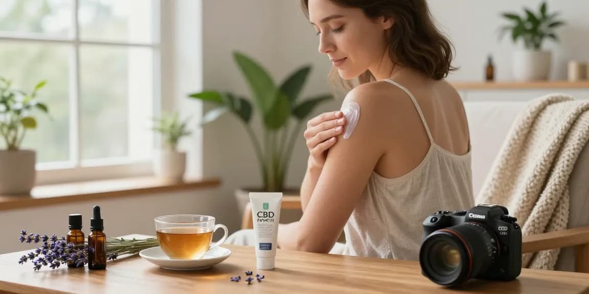 Applying cbd cream from CBD North for soothing relief in a calm, relaxing home environment.
