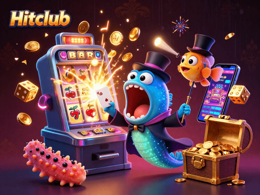 Hitclub features a deep-sea gulper eel performing amazing card tricks, with dynamic casino game elements.