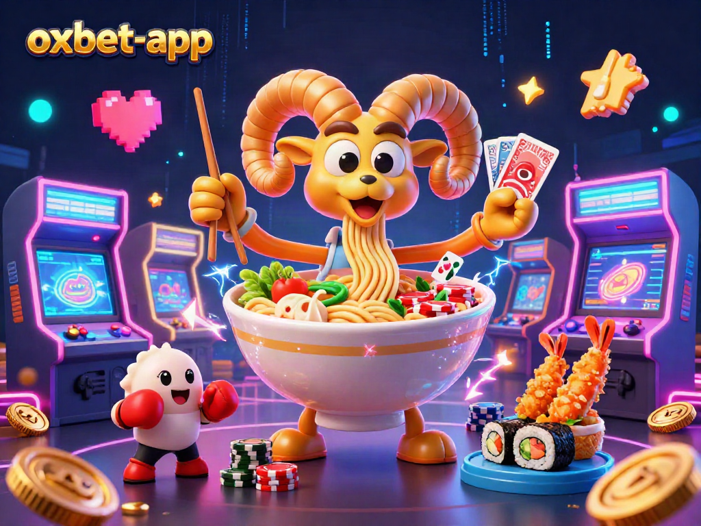 Experience the excitement with oxbet-app in a lively casino scene featuring unique characters.