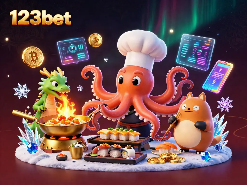 Experience thrilling gaming with 123bet, showcased by a vibrant 3D casino illustration.