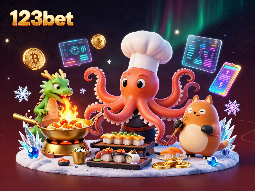Experience thrilling gaming with 123bet, showcased by a vibrant 3D casino illustration.