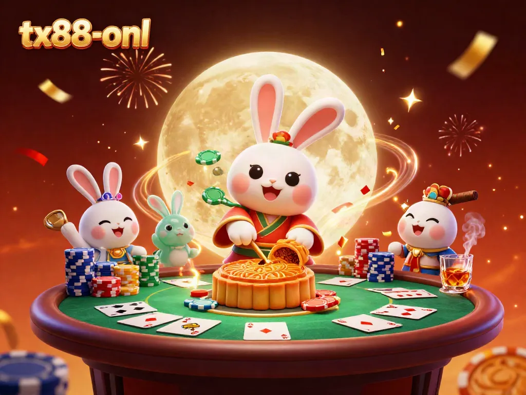 Experience high-energy poker action at tx88-onl with vibrant moonlit scenes and festive elements.