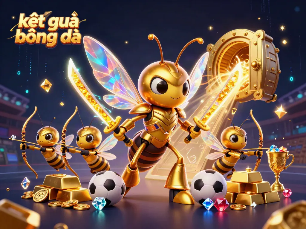 Experience kết quả bóng đá through a dynamic and rich 3D digital illustration featuring sports elements and vibrant visuals.
