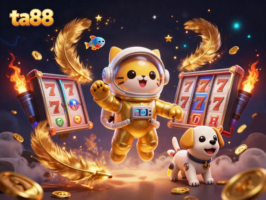 Engage in thrilling gameplay at ta88 with a vibrant casino adventure including slots, golden coins, and popular characters.