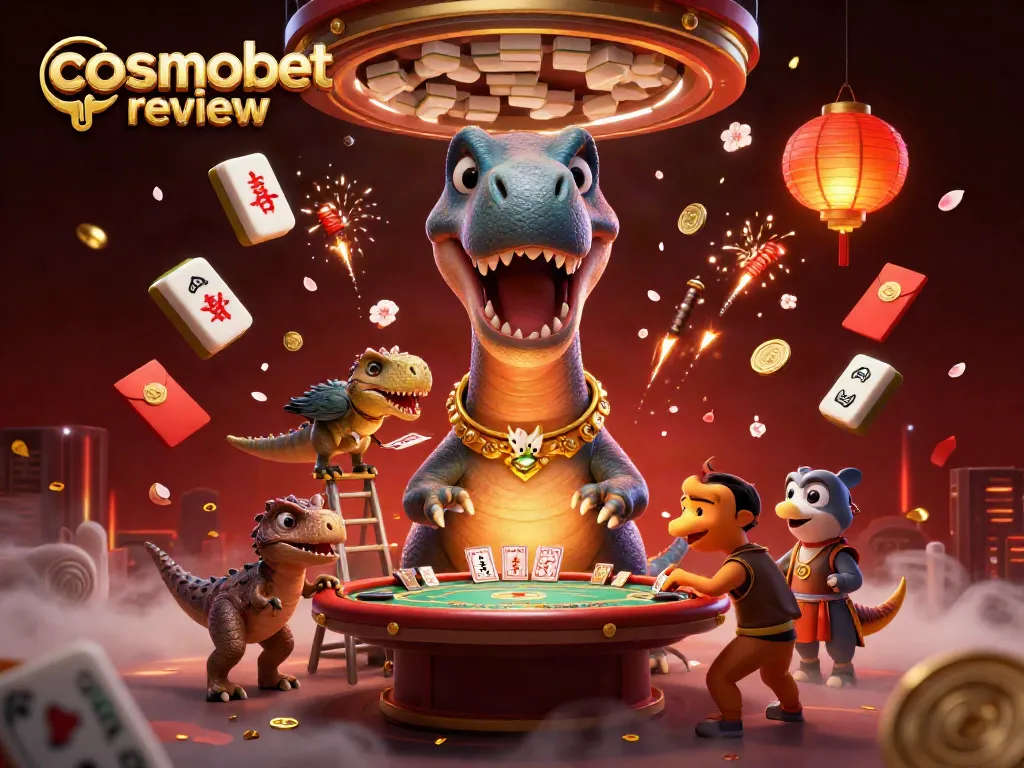 Experience thrilling gameplay in this vibrant Cosmobet review illustration featuring dynamic characters and casino elements.