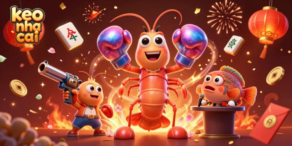 Engage with keo nha cai strategies in this festive 3D illustration of vibrant gambling elements and characters.