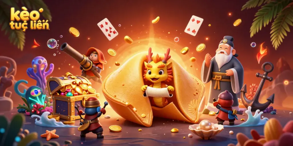 Experience winning odds with kèo trực tuyến in this vibrant, dynamic 3D illustration of fortune-filled characters.