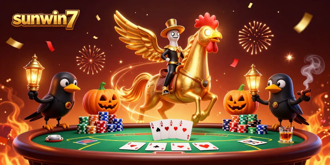 Win big at sunwin7 with a golden rooster leading the gaming scene in a vibrant casino.