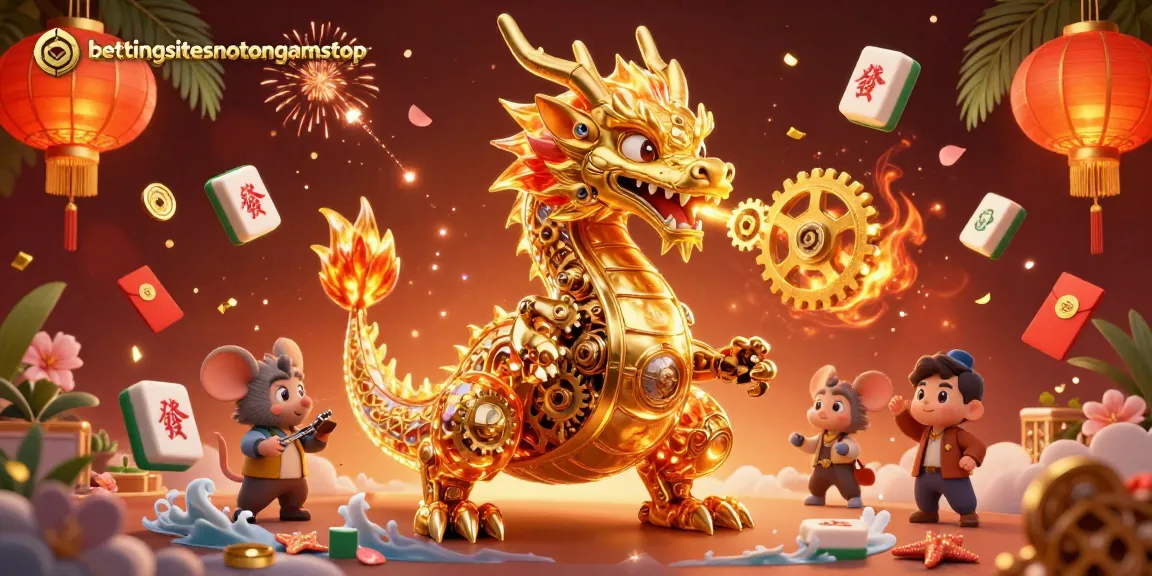 Bettingsitesnotongamstop showcases a majestic golden dragon amidst vibrant gaming elements.