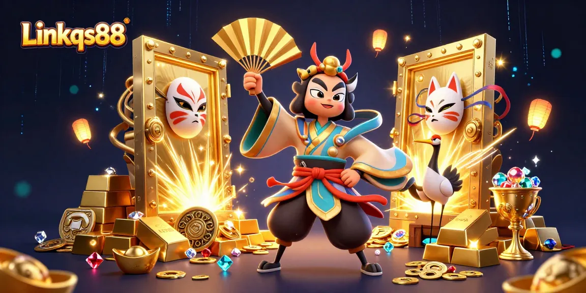 Join the adventure at Link qs88 with captivating casino characters amidst glittering treasures.