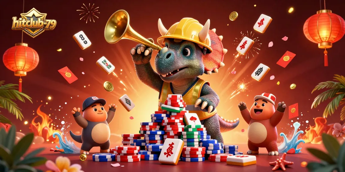 Hitclub-79 engages players with vibrant gambling-themed illustration showcasing fun poker chip construction
