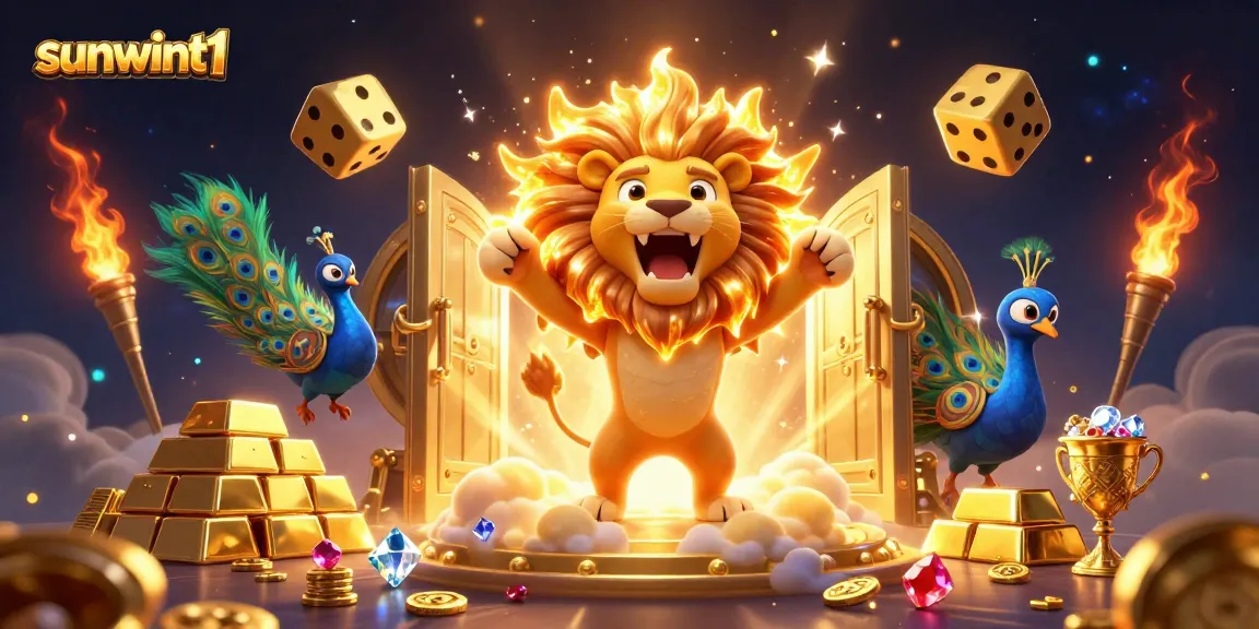 Experience thrilling slots at sunwint1 with a vibrant 3D casino scene full of golden treasures.